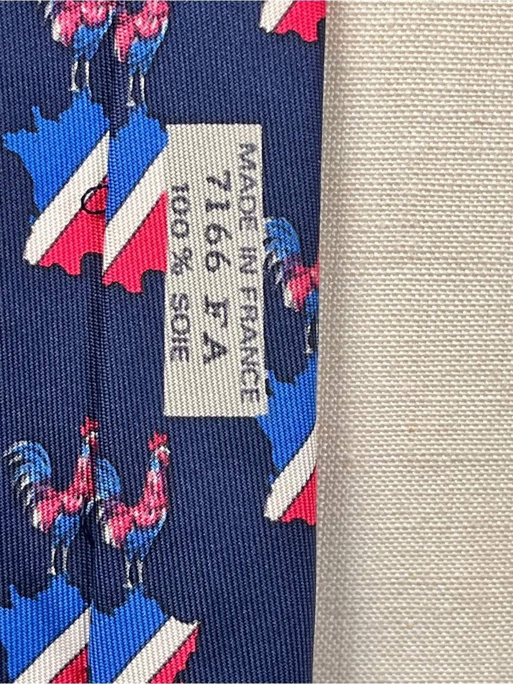 Hermes Navy Tie with Red, White & Blue Rooster and France Motif